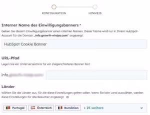 HubSpot Cookie Banner Länder auswählen