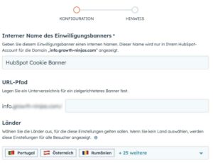 HubSpot Cookie Banner Select countries